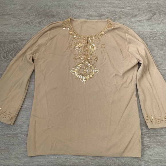Tops - Tan Beaded Long Sleeve Top Size S